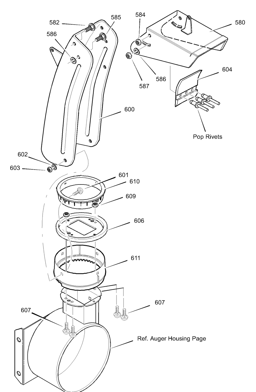 Discharge Chute Diagram and Parts List for 627804X89D 2002 Briggs and Stratton Snow Blower